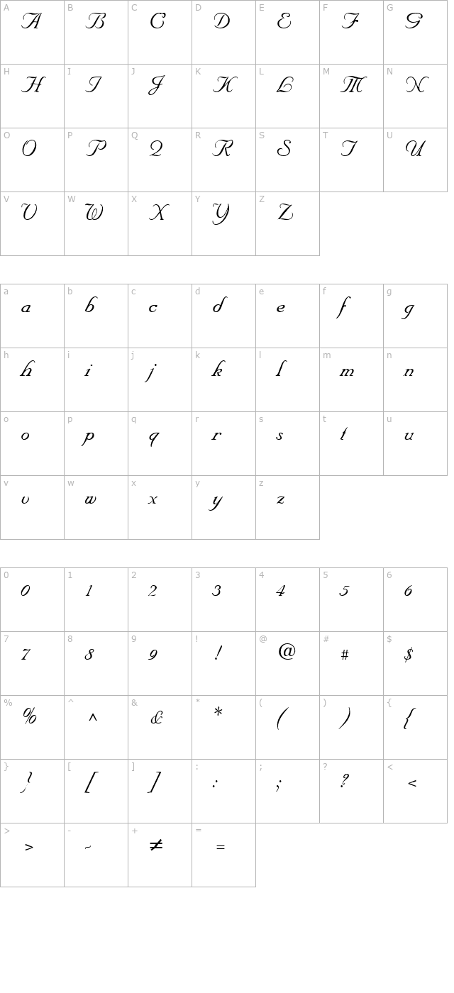 neptunescript-regular-db character map