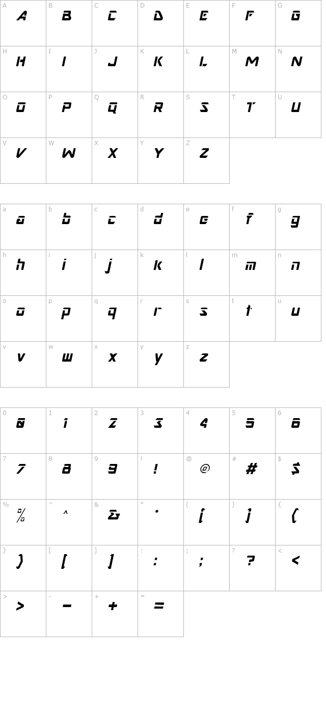 Nesbitt Italic character map