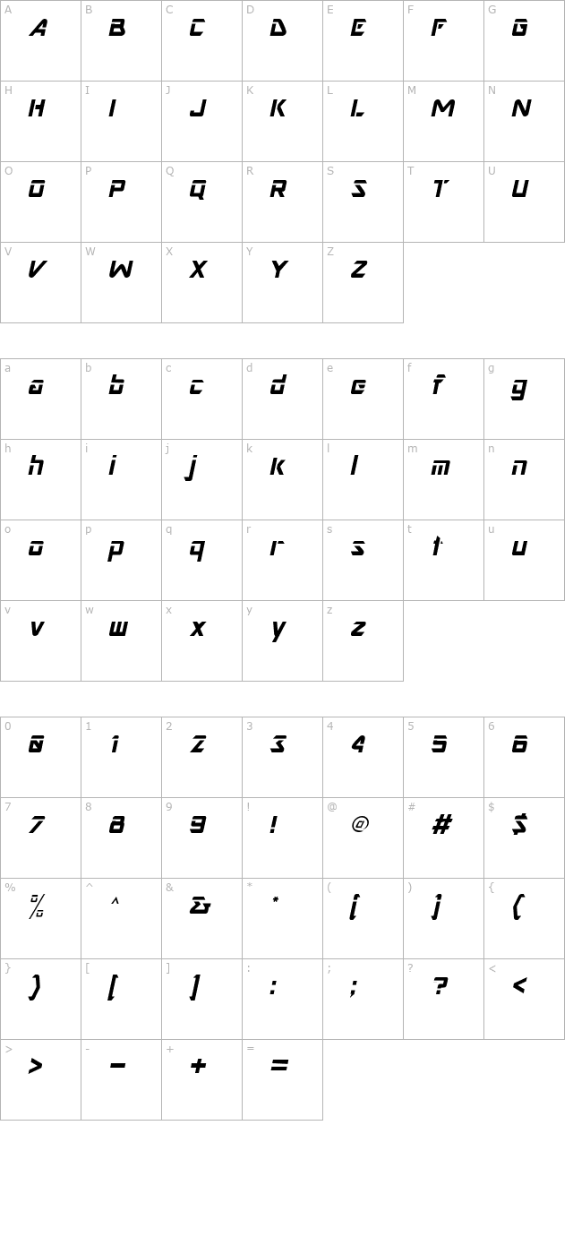 nesbitt-italic character map