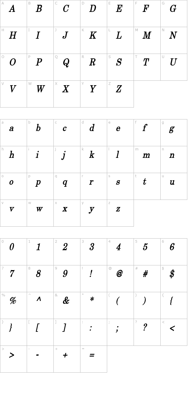 new-boston-condensed-bold-italic character map