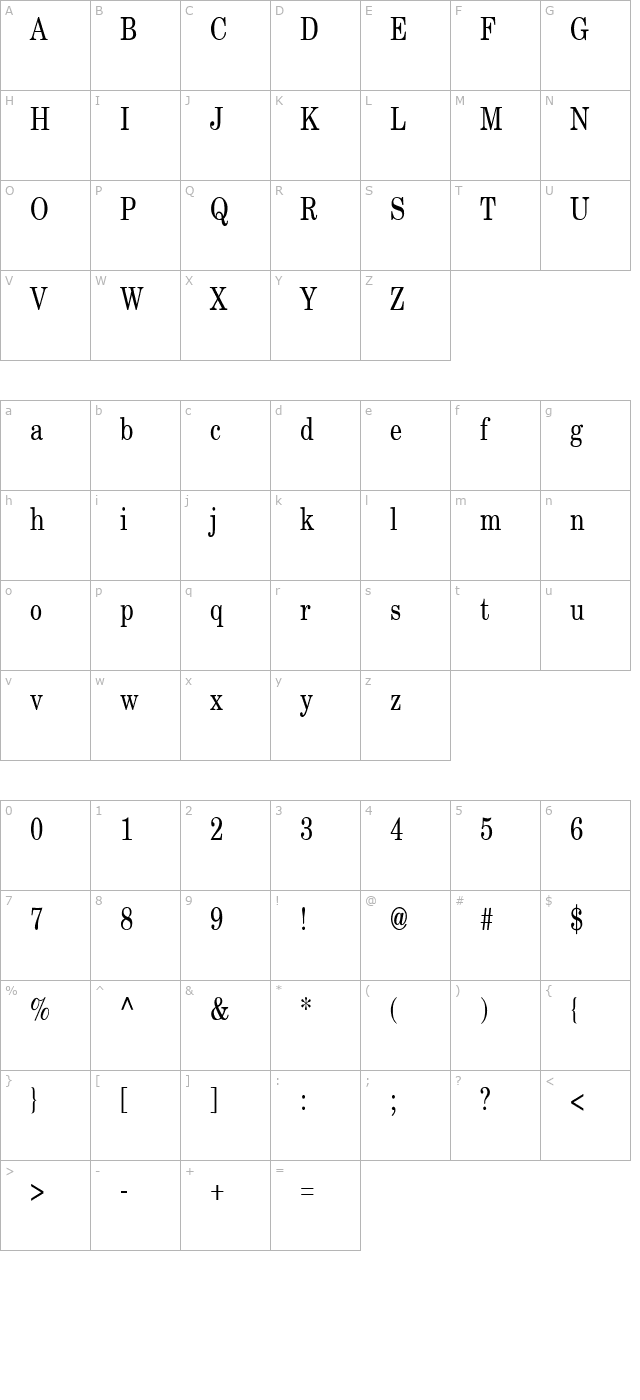 new-boston-thin-normal character map