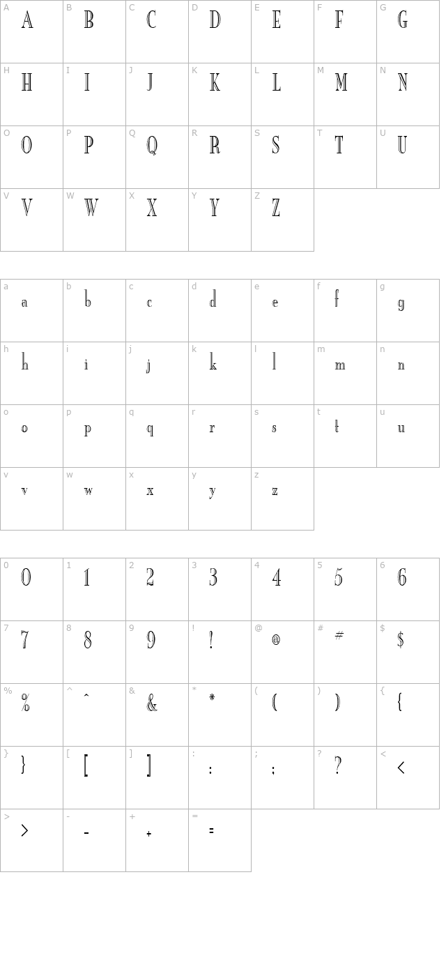 New Eng. Engr. Condensed Normal character map