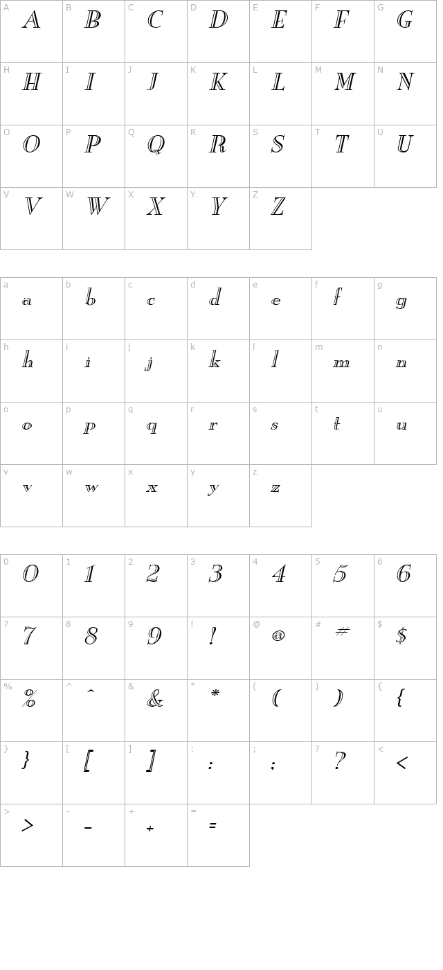 New Eng. Engr. Wide Italic character map