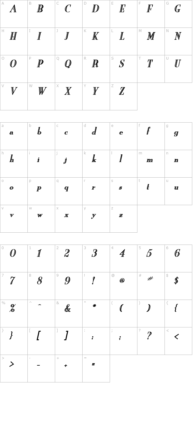 New England Engraved BoldItalic character map