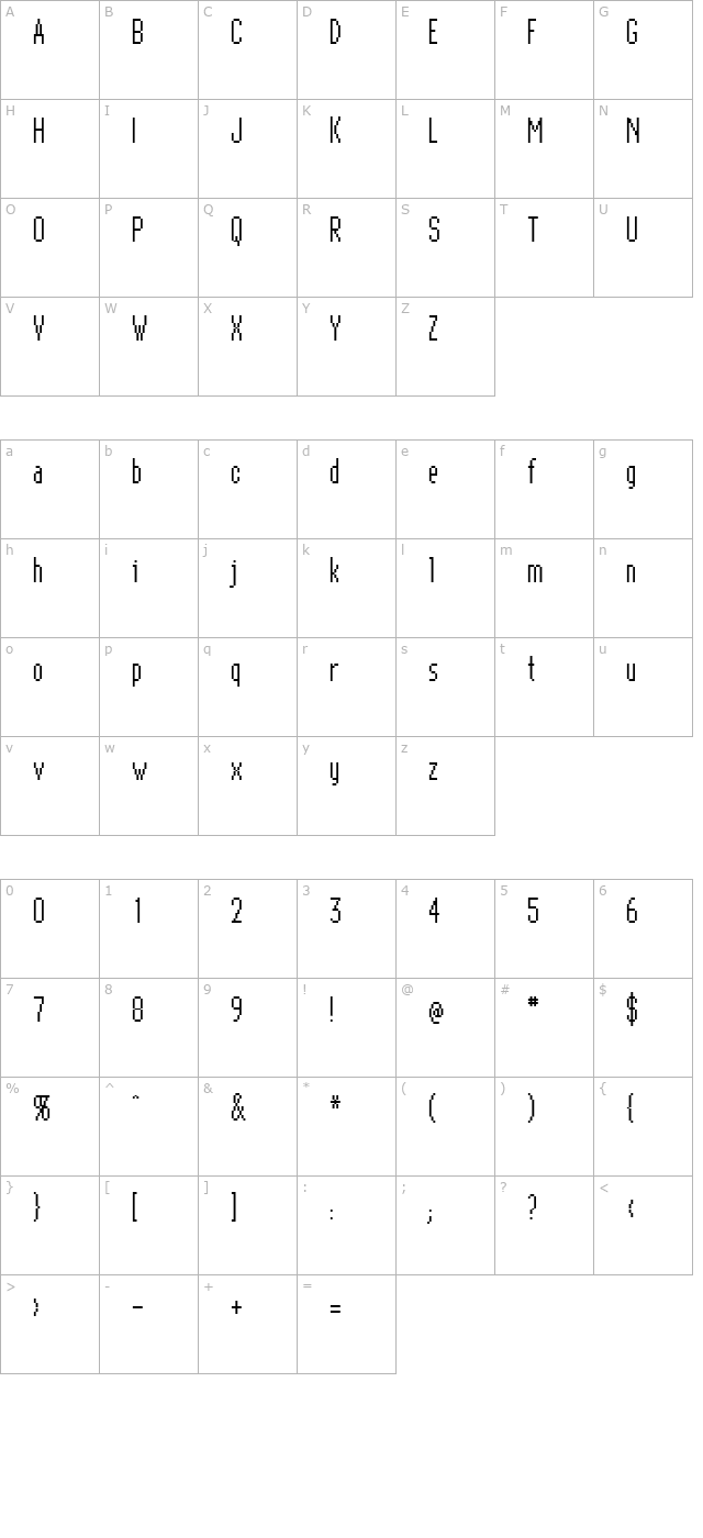 New Geneva Nine ICG Point character map