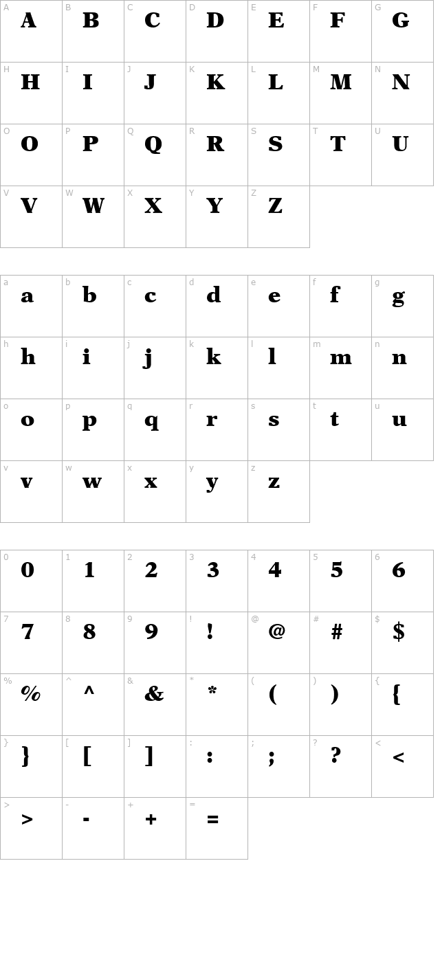 NewAster-Black character map