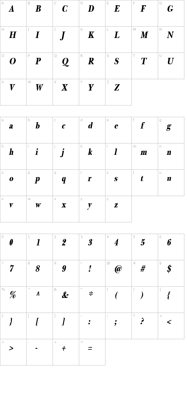 NewBaskerThin Bold-Oblique character map