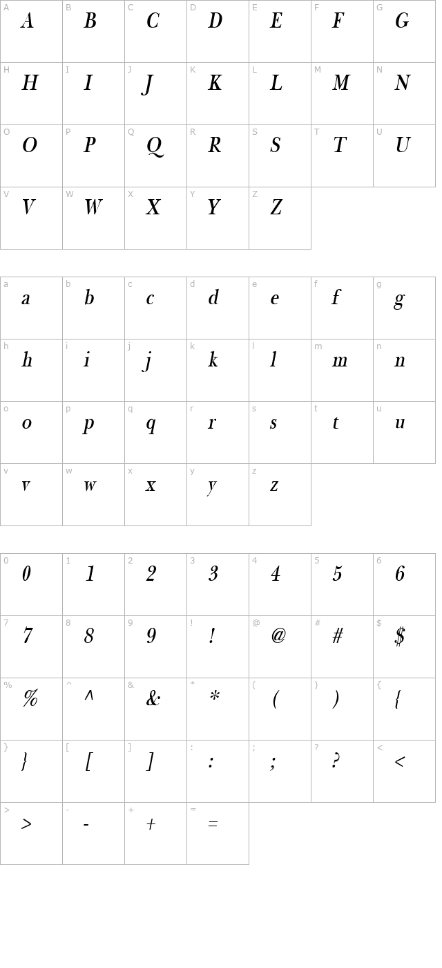 newbaskerthin-oblique character map