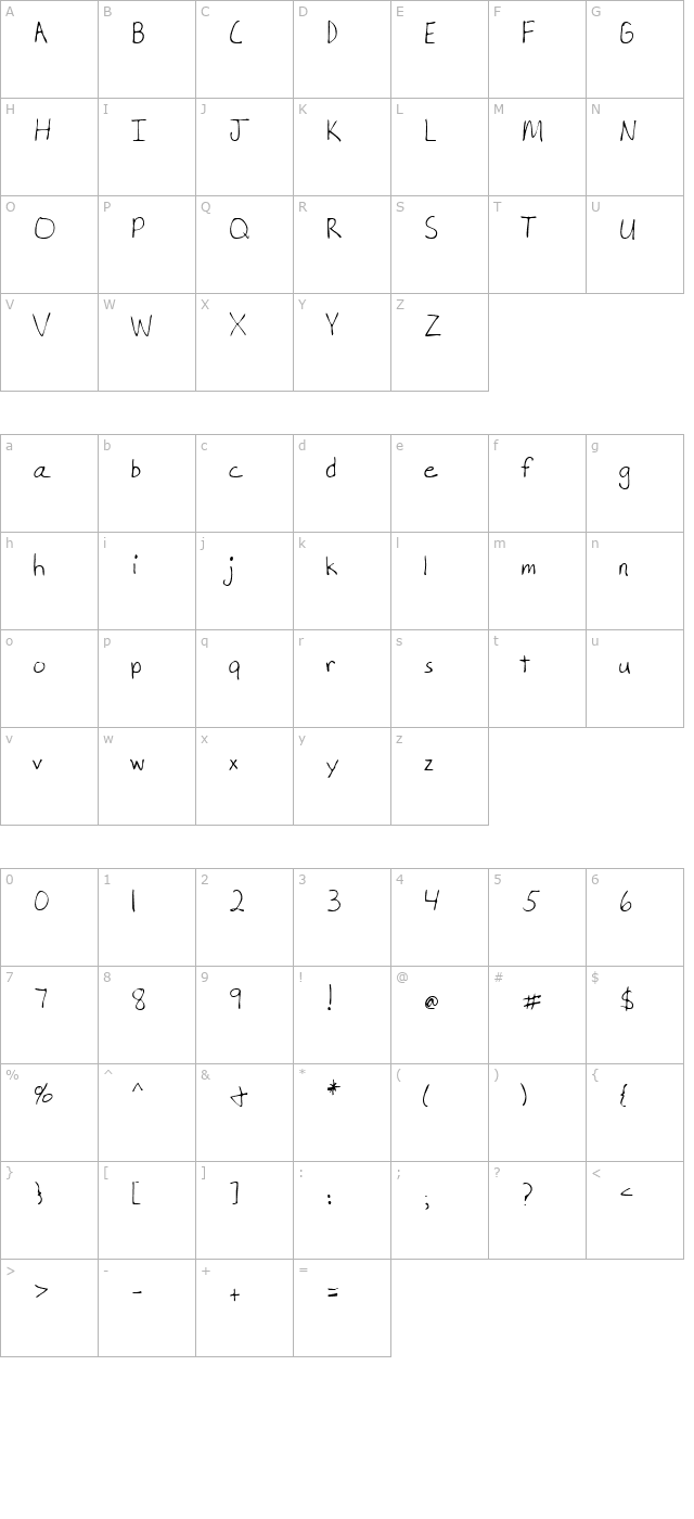 newellshand-regular character map