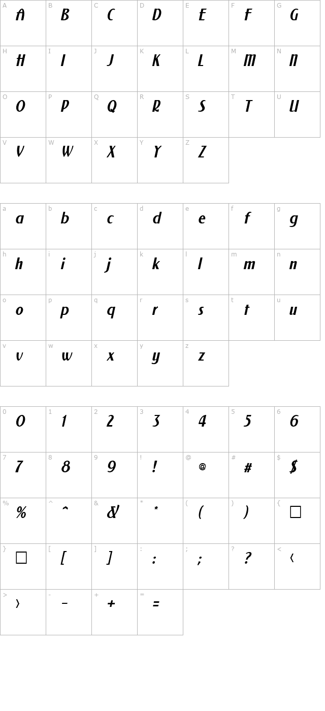 NewForum Italic character map