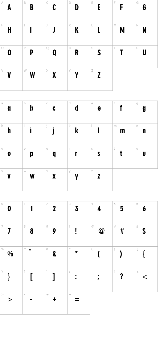 NewSansCond-Bold character map