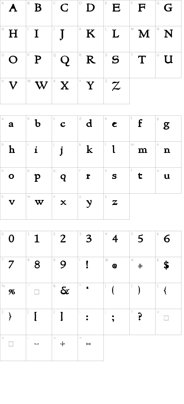 NewStyle Bold character map