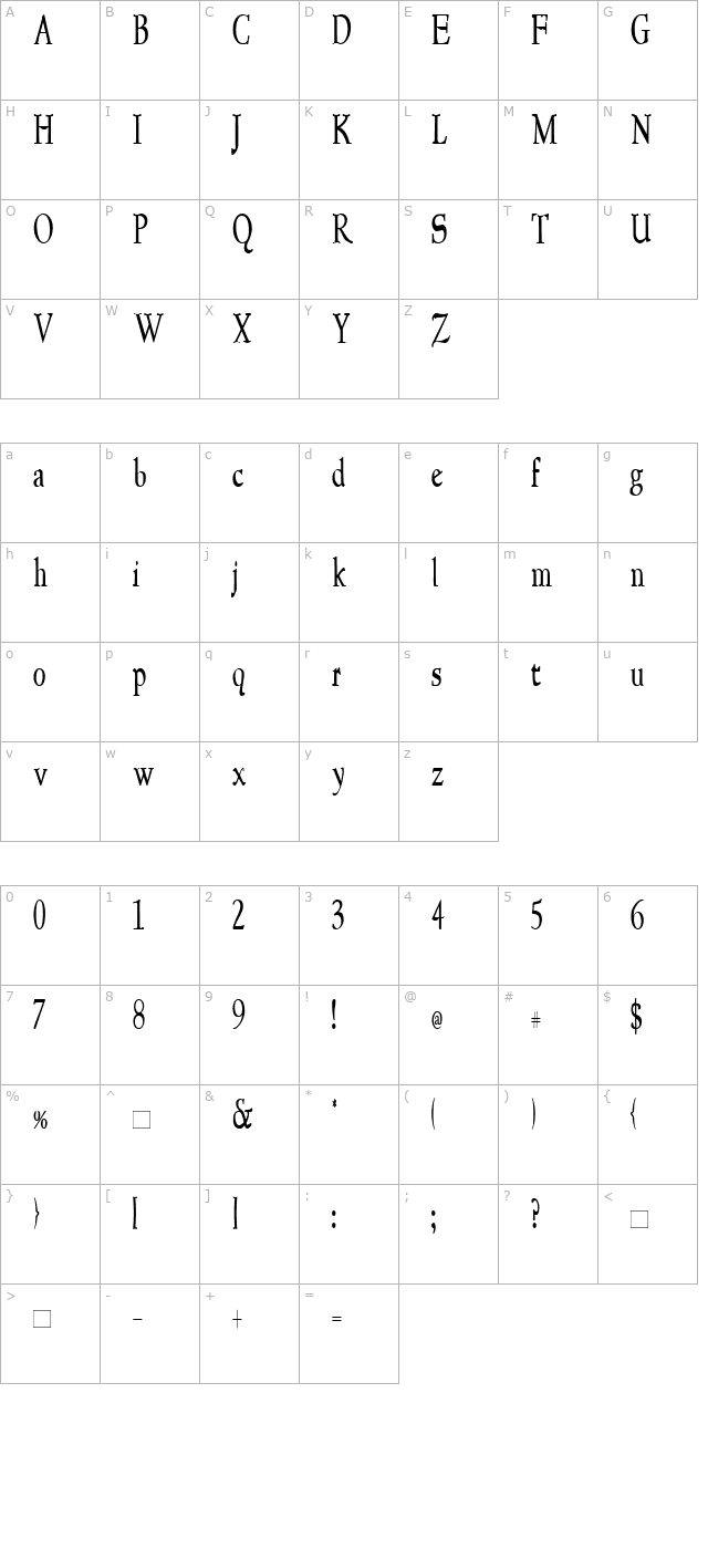 NewStyleCondensed character map