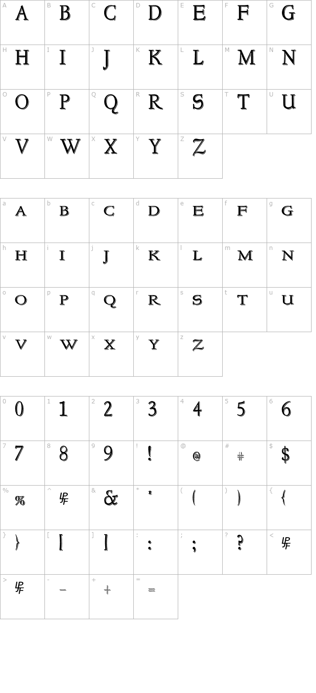 NewStyleTitling Embossed character map