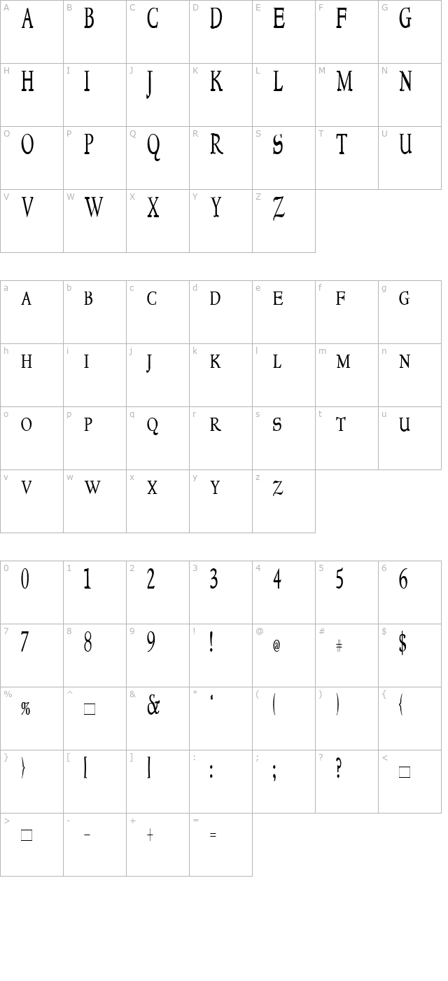 NewStyleTitlingCondensed character map