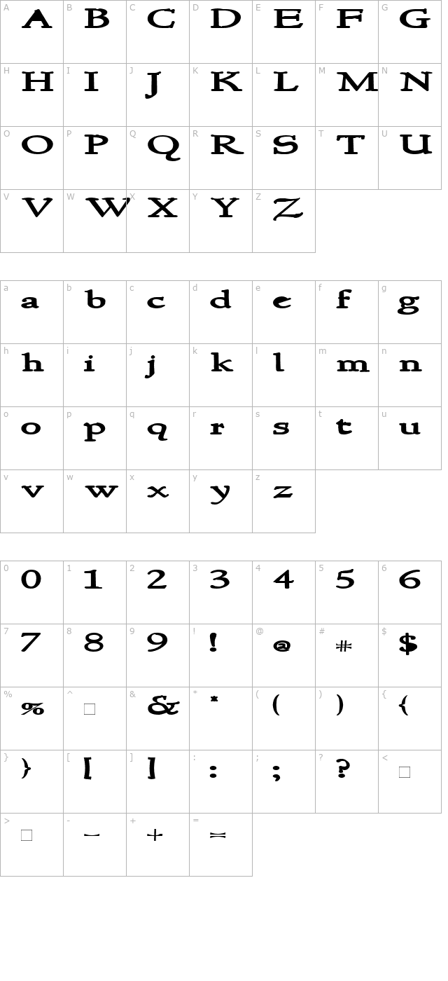 NewStyleWide Bold character map