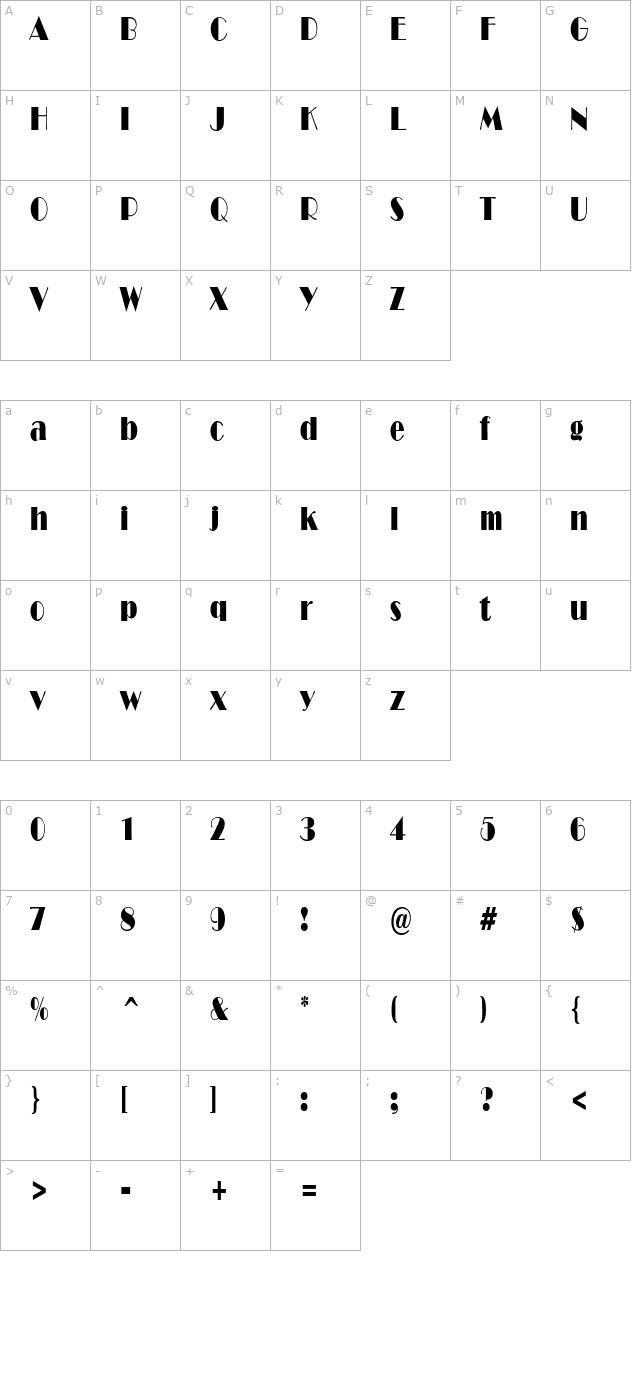 newyorkdecocondensed character map