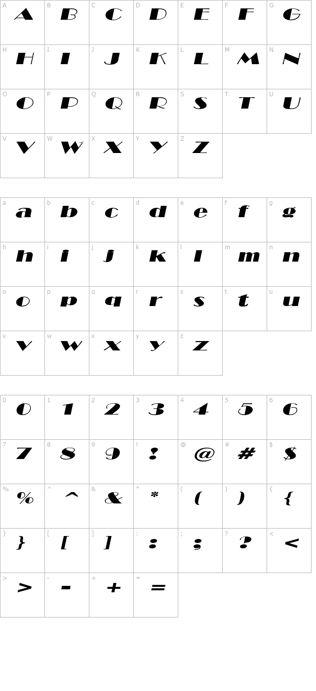 NewYorkDecoExtended Oblique character map