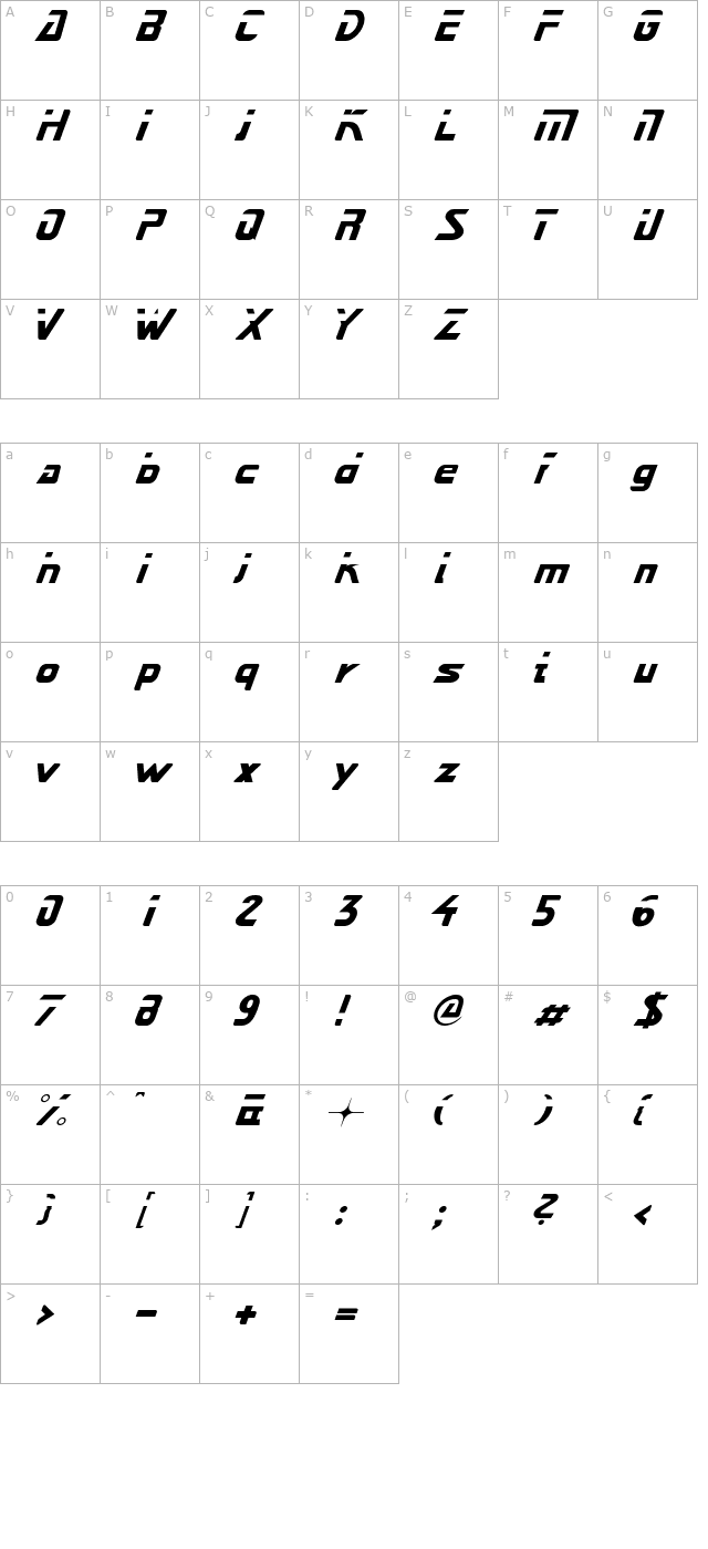 Next Star Kursiv character map