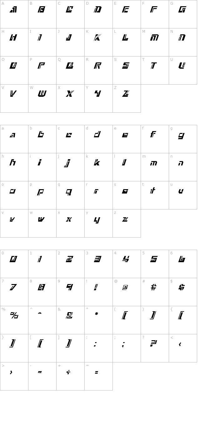 nexxus-italic character map