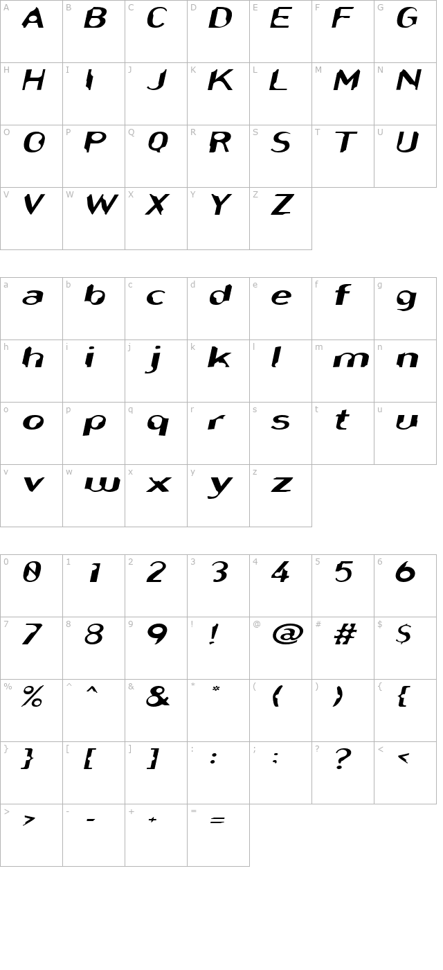 nibblesextended-oblique character map