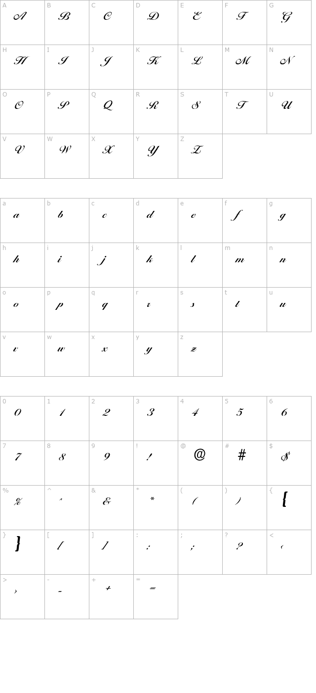 NicholasBecker Bold character map