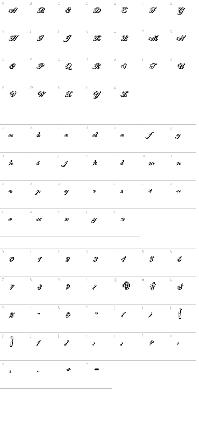 NicholasBeckerShadow-Bold character map