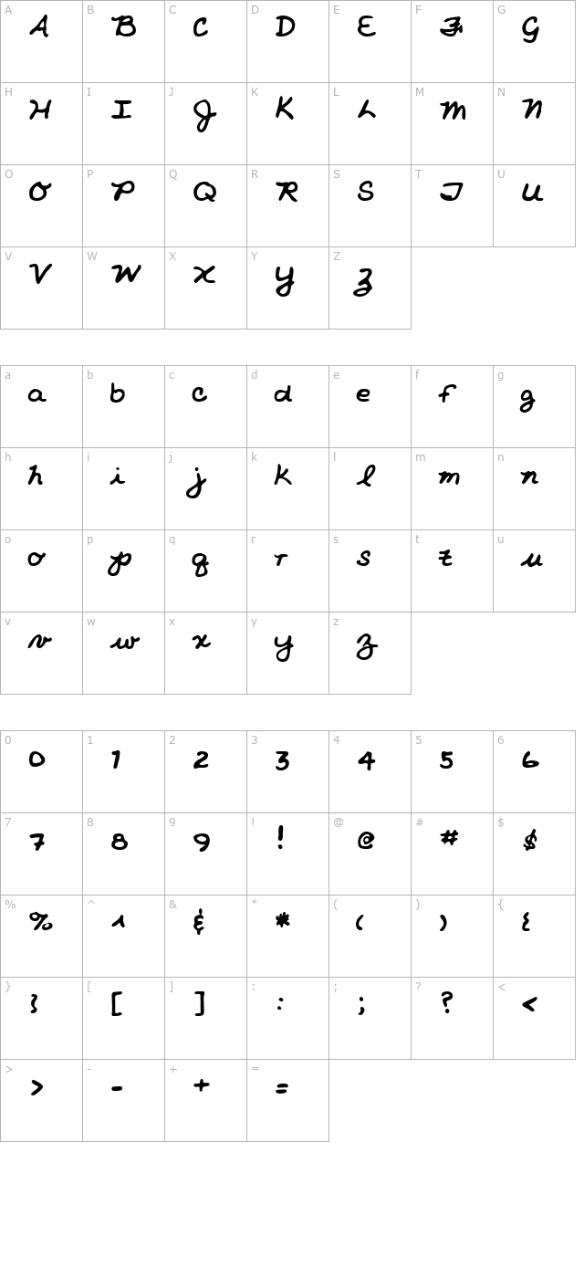 NicholesHand Regular character map