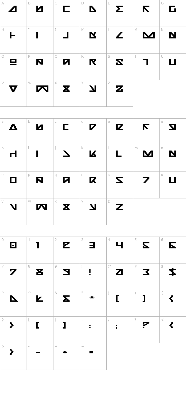 Nick Turbo Bold Expanded character map