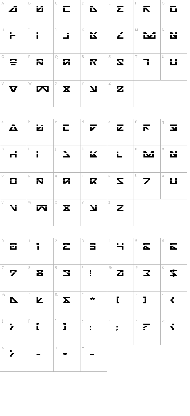 Nick Turbo Bold ExpLaser character map