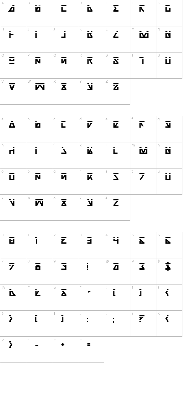 Nick Turbo Bold Laser character map