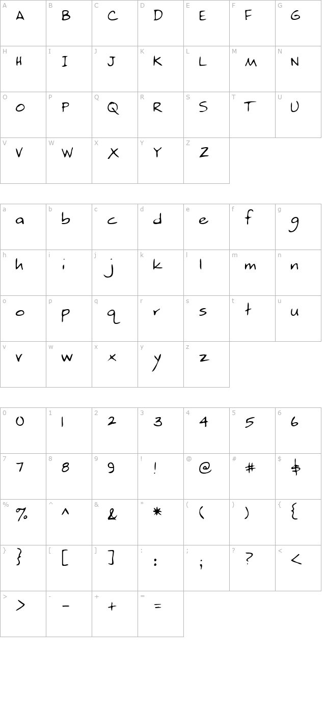 nickyshand-regular character map