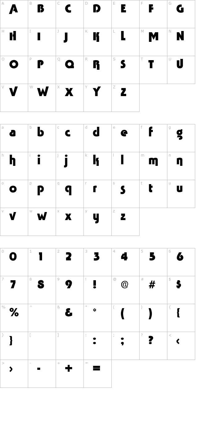 NinaBecker Bold character map