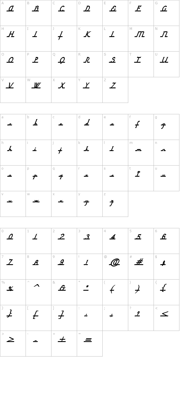 NixonScript-BoldItalic character map