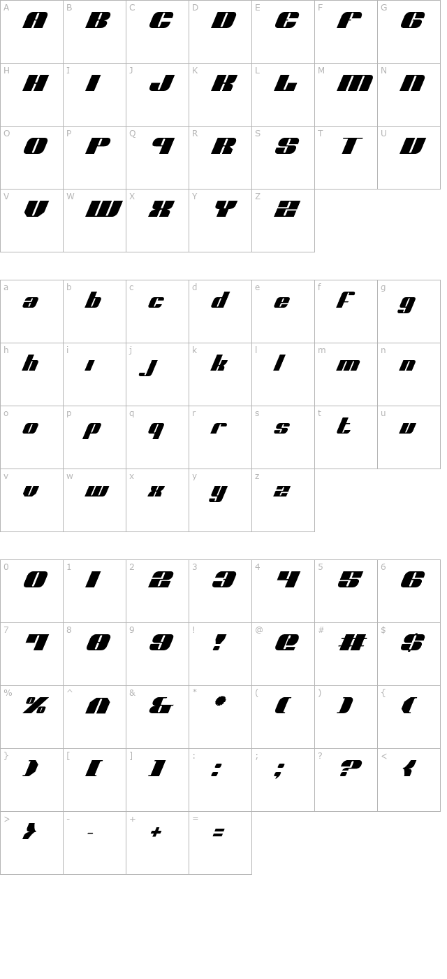 Nolo Contendre Italic character map