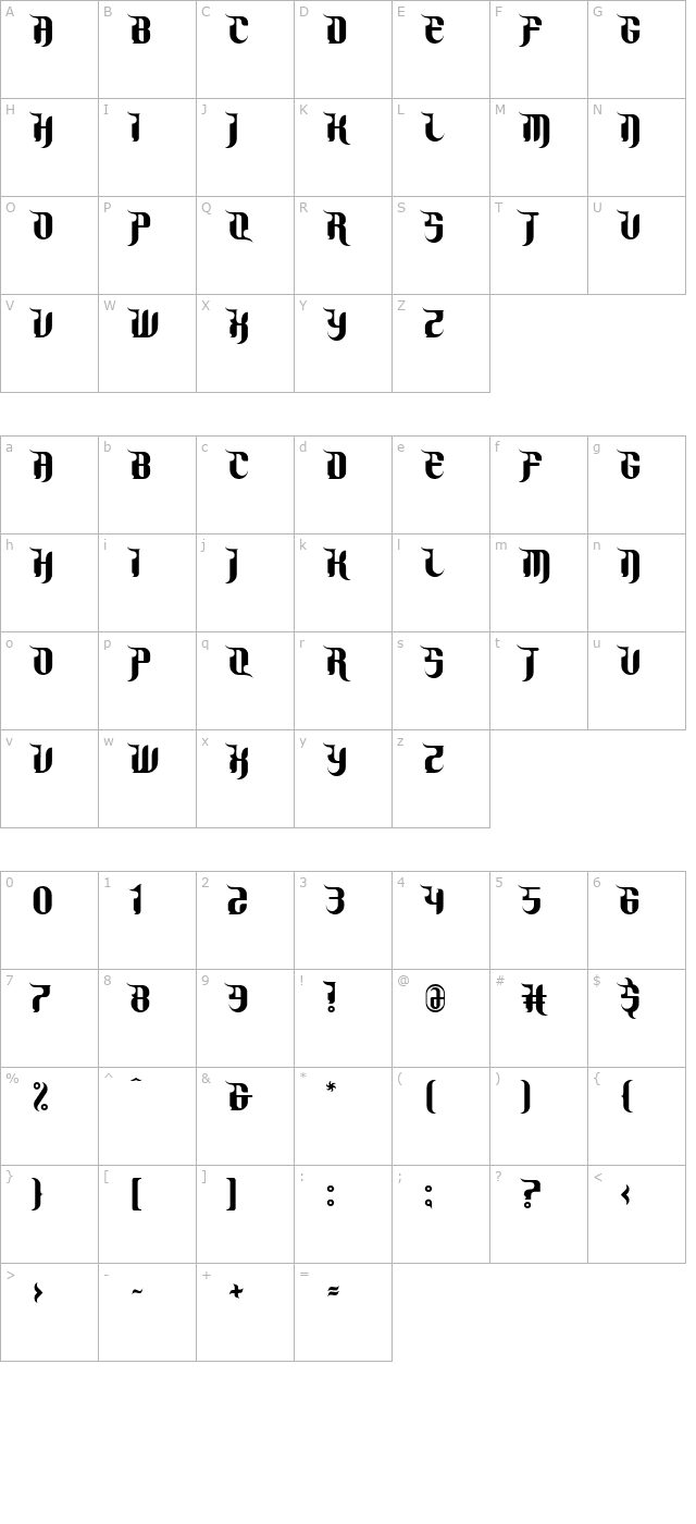 NoniTooRegular character map