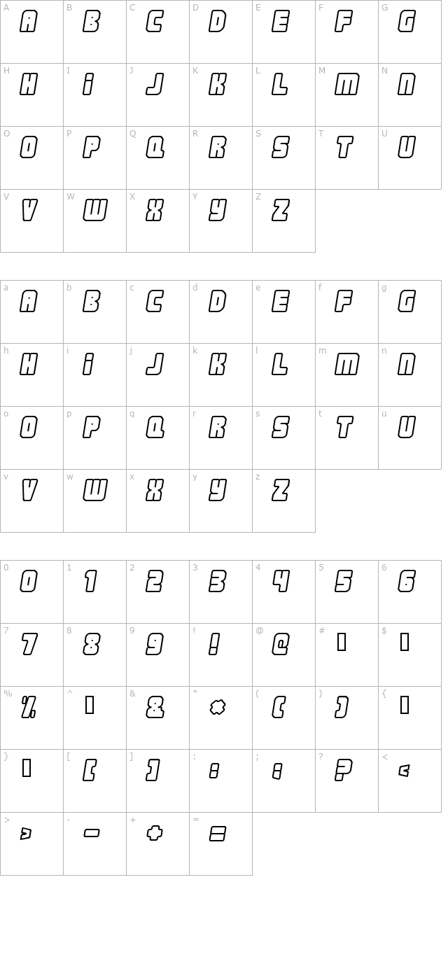 nonstop-italic character map