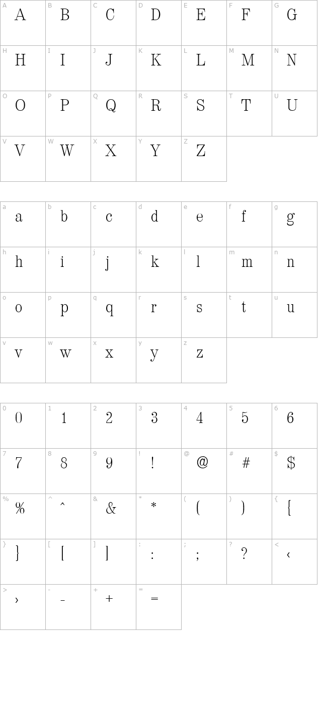 normanbecker-extralight character map