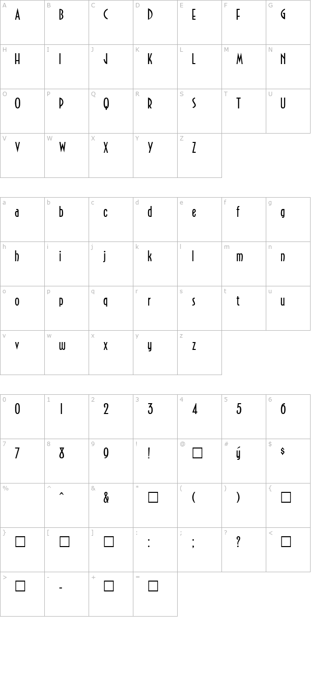 Northfields-Regular character map