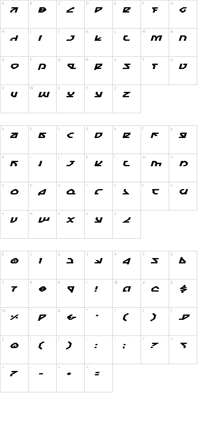 nostromo-expanded-italic character map