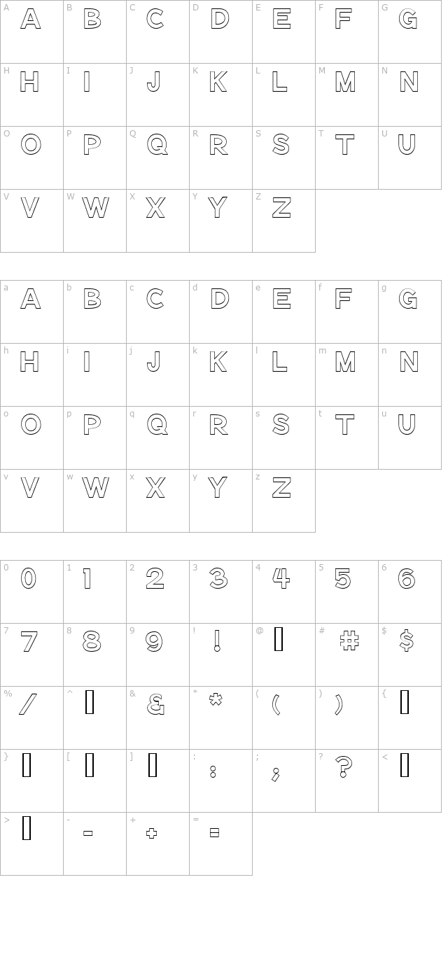 Notation Bold Open JL character map