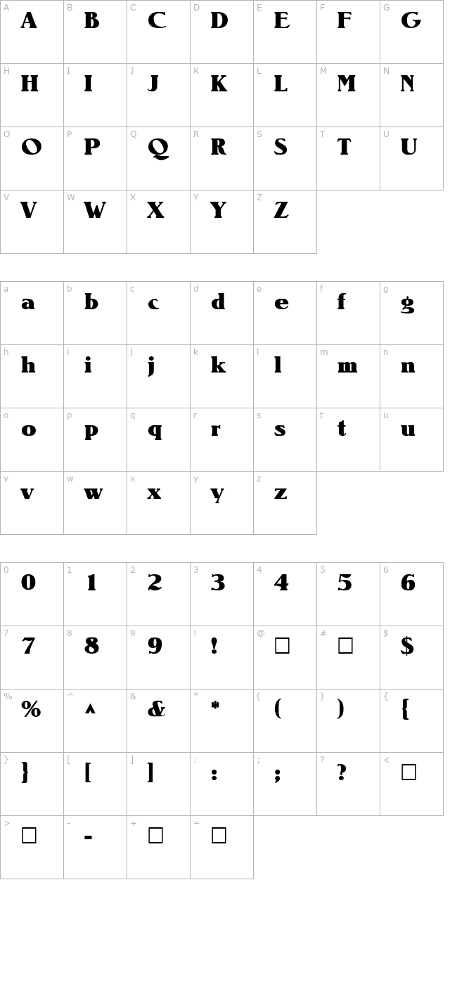 Notram Regular character map