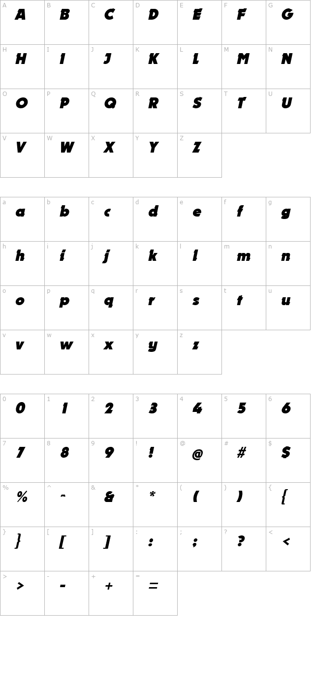 Nougat Italic character map
