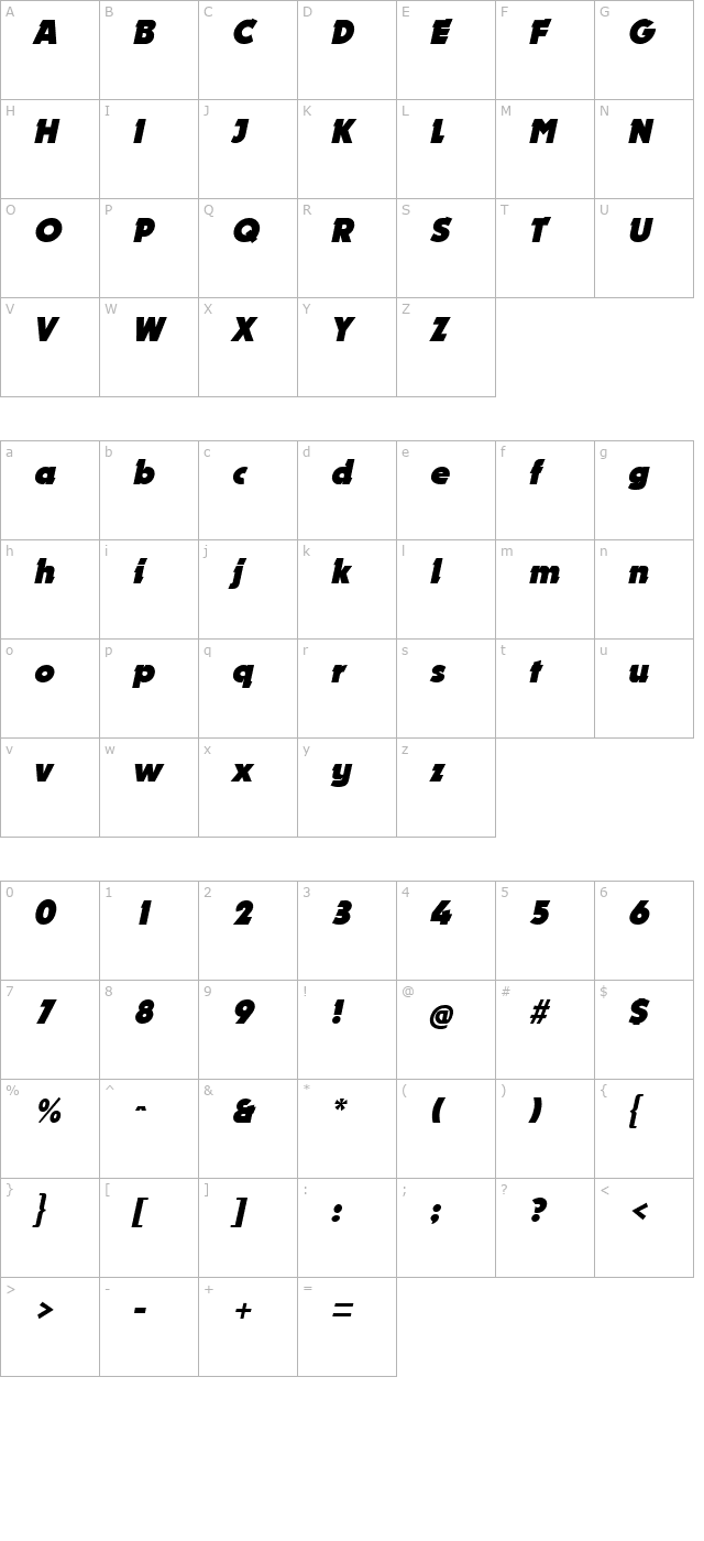 nougat-italic character map