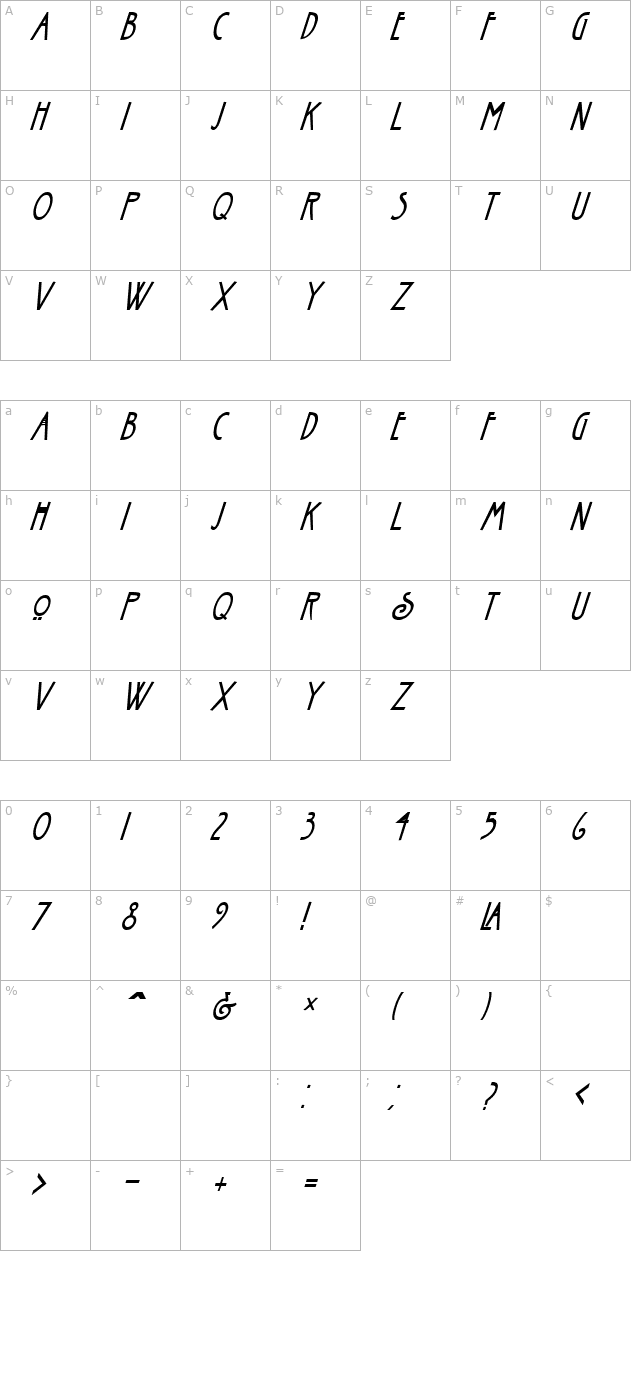 nouveau-italic character map