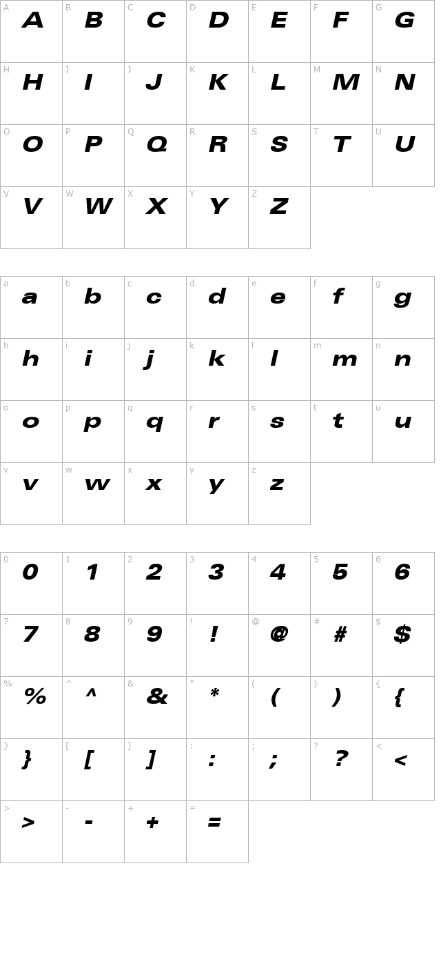 nova-black-expanded-ssi-extra-bold-expanded-italic character map