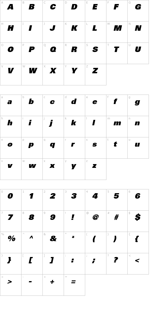 Nova Black SSi Black Italic character map