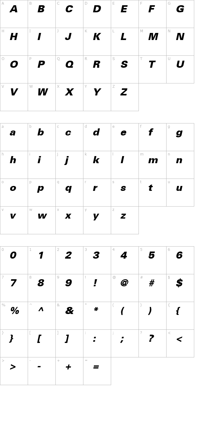 nova-black-ssi-extra-bold-italic character map