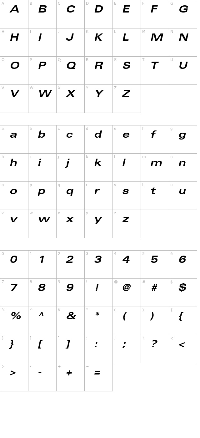 Nova Expanded SSi Bold Expanded Italic character map