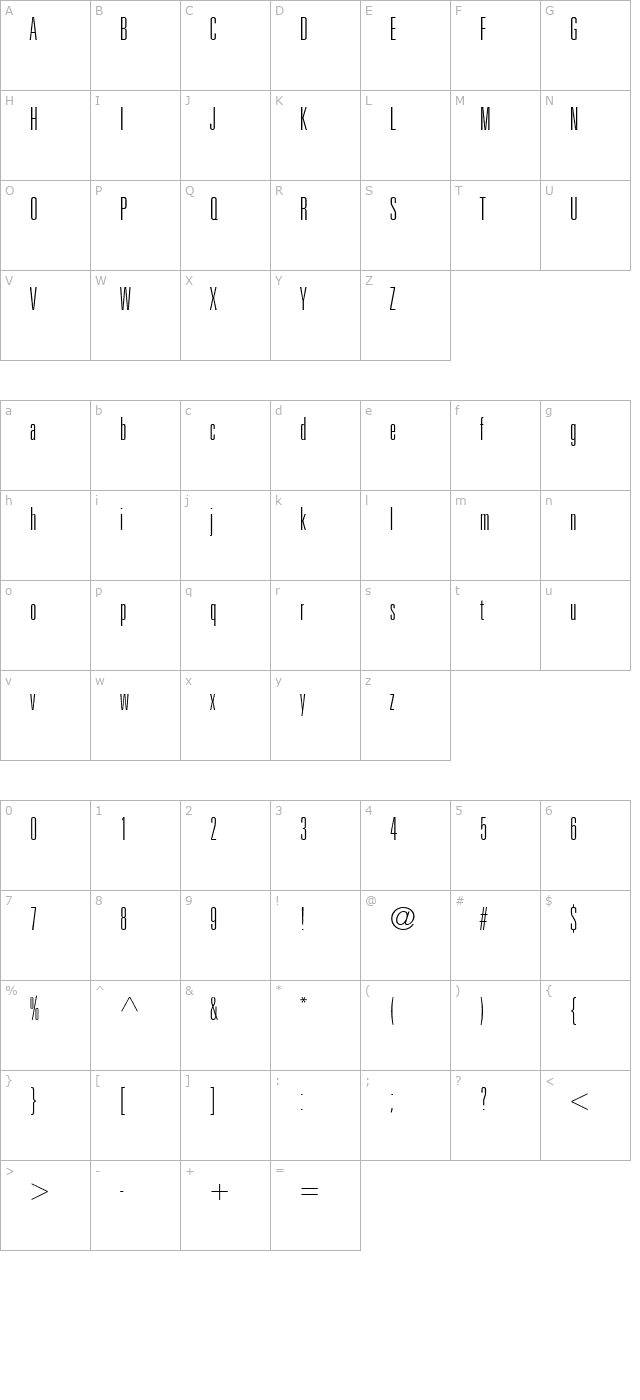 Nova Light Ultra SSi Thin Ultra Condensed character map